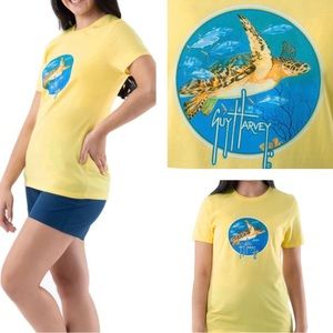 Guy Harvey Yellow Sea Turtle Reef Short Sleeve T-Shirt Ladies Size Small